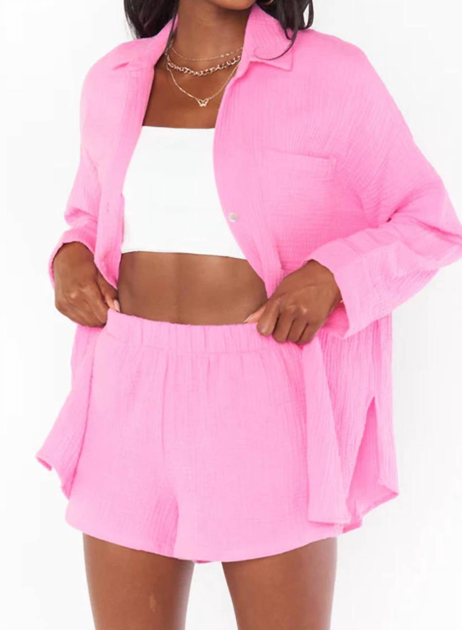 Show Me Your Mumu Weekday Button Up Top in bubblegum - women's shirt