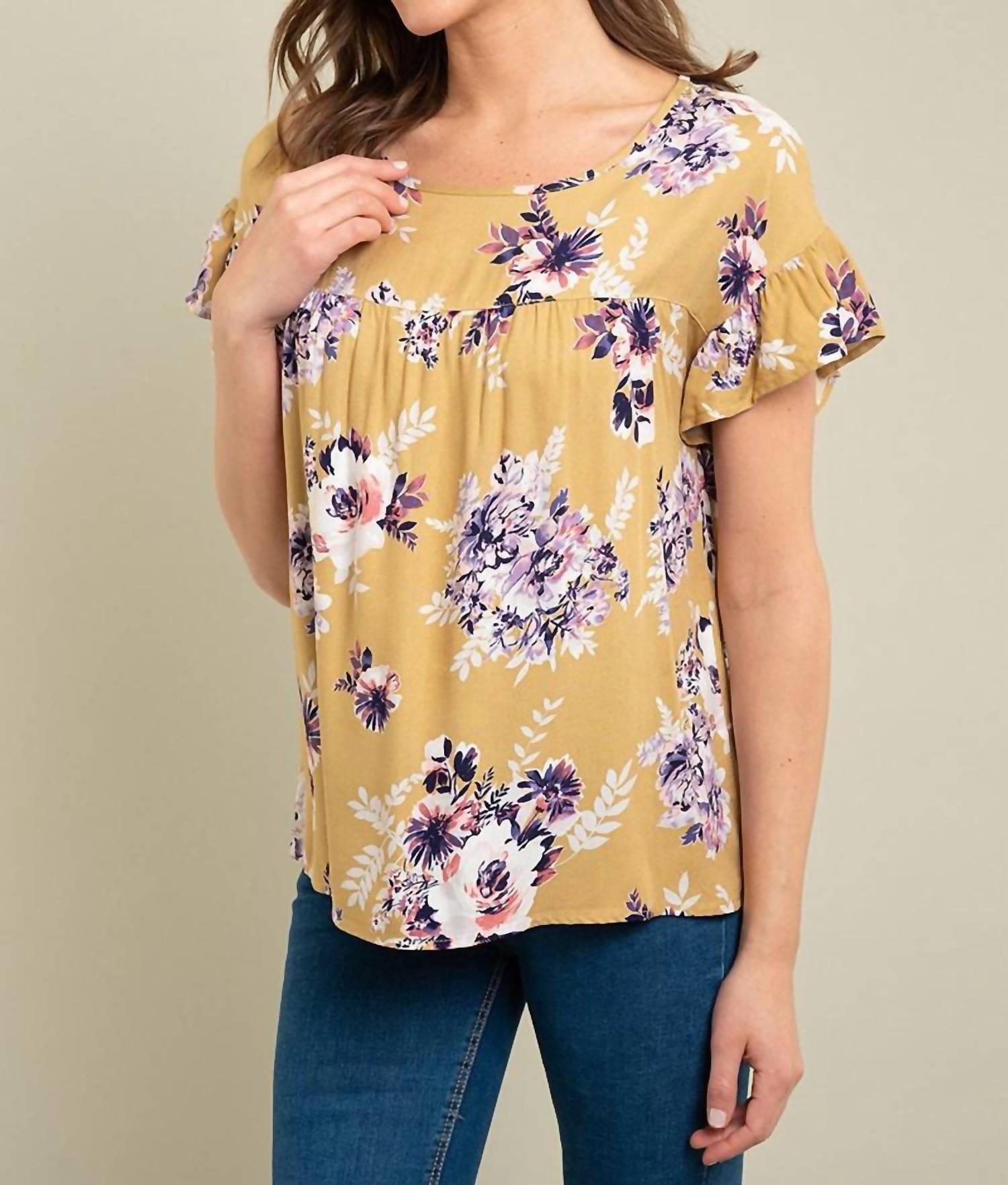Les Amis - Floral Ruffle Sleeve Top