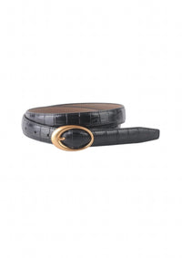 Reign the Label Women's Croco Clean Stitched Belt With Oval Buckle in black - women's accessory