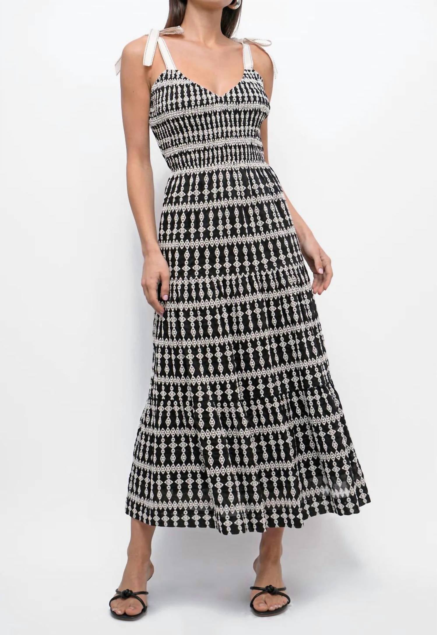 Greylin - Arkwright Embroidered Eyelet Smock Midi Dress