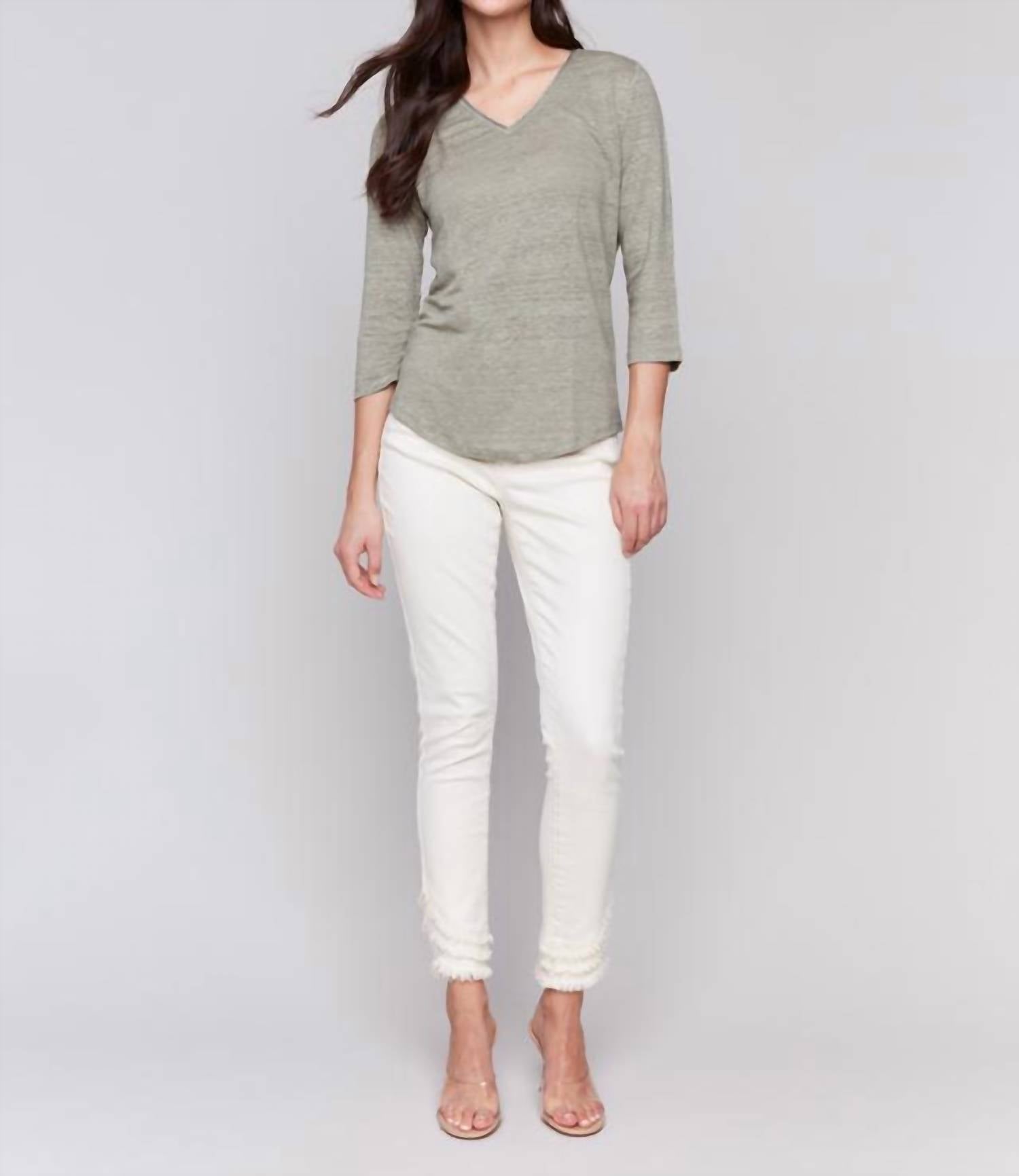 Charlie B - Linen Blend V-neck Top