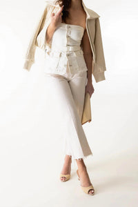 JONATHAN SIMKHAI Belted Bustier Button Down Top in white - women's blouse - detail view