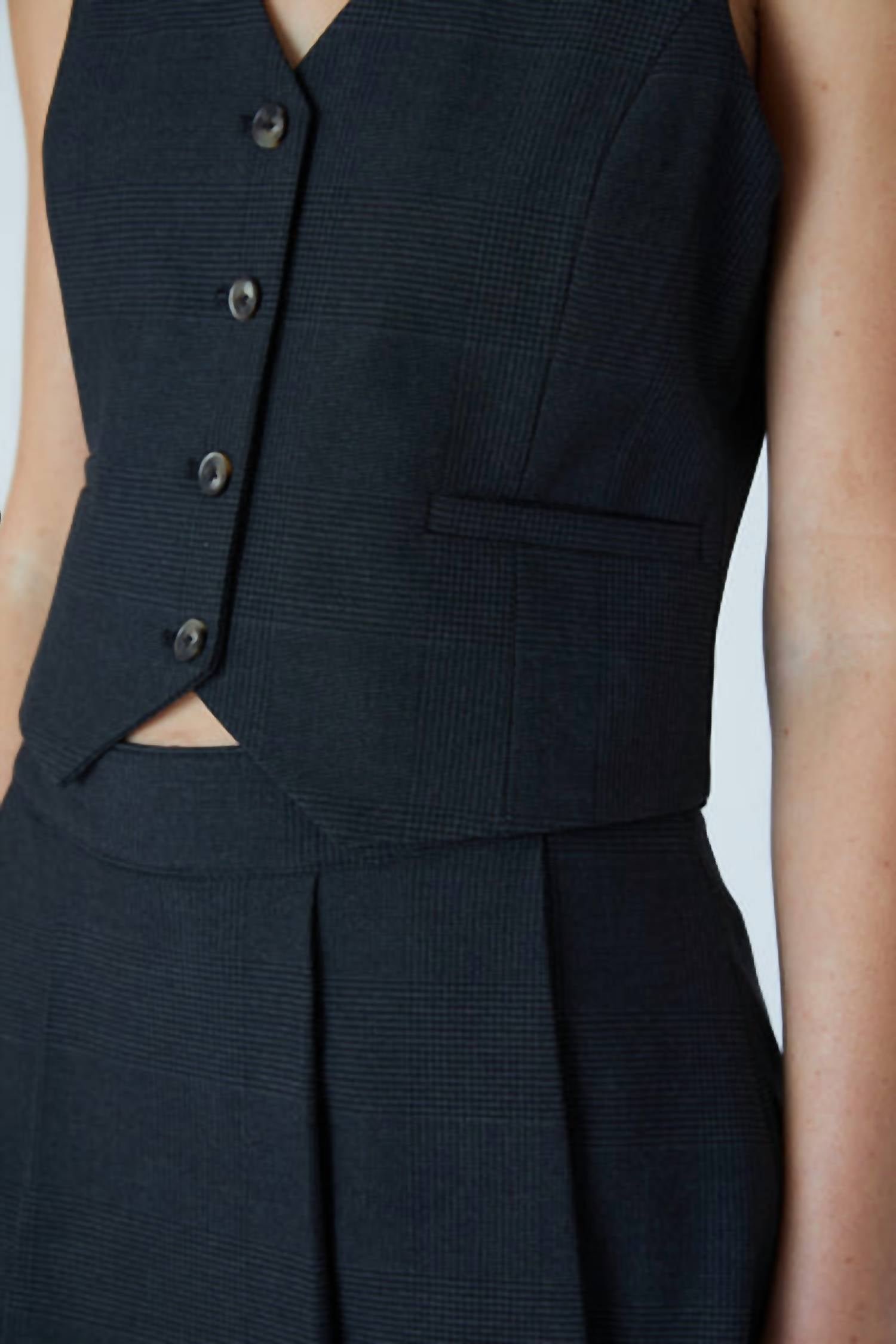 Blank Tailored Plaid Vest in dark grey - women's jacket - alternate view