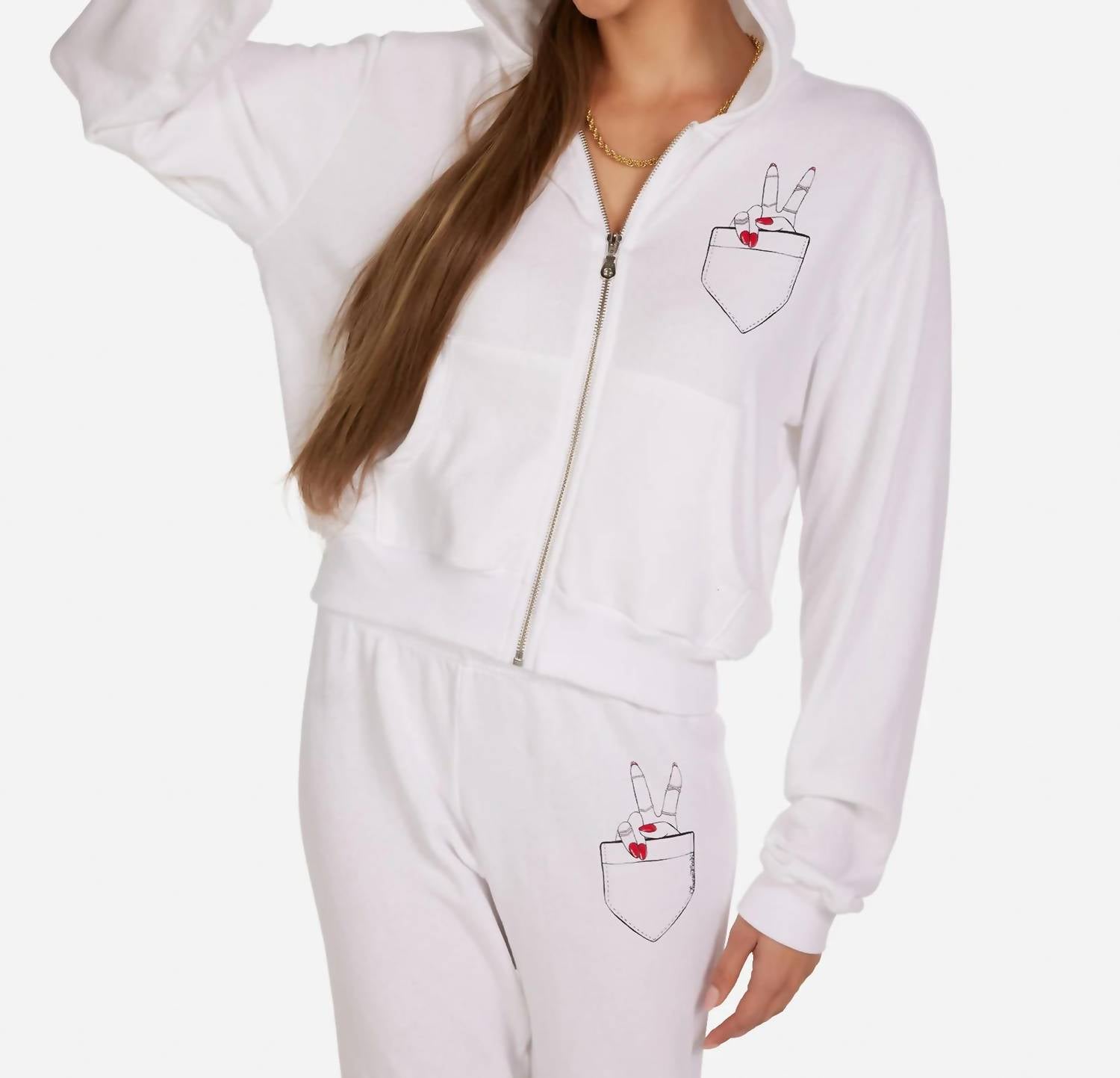 Lauren Moshi peace out zip hoody in white - women's top