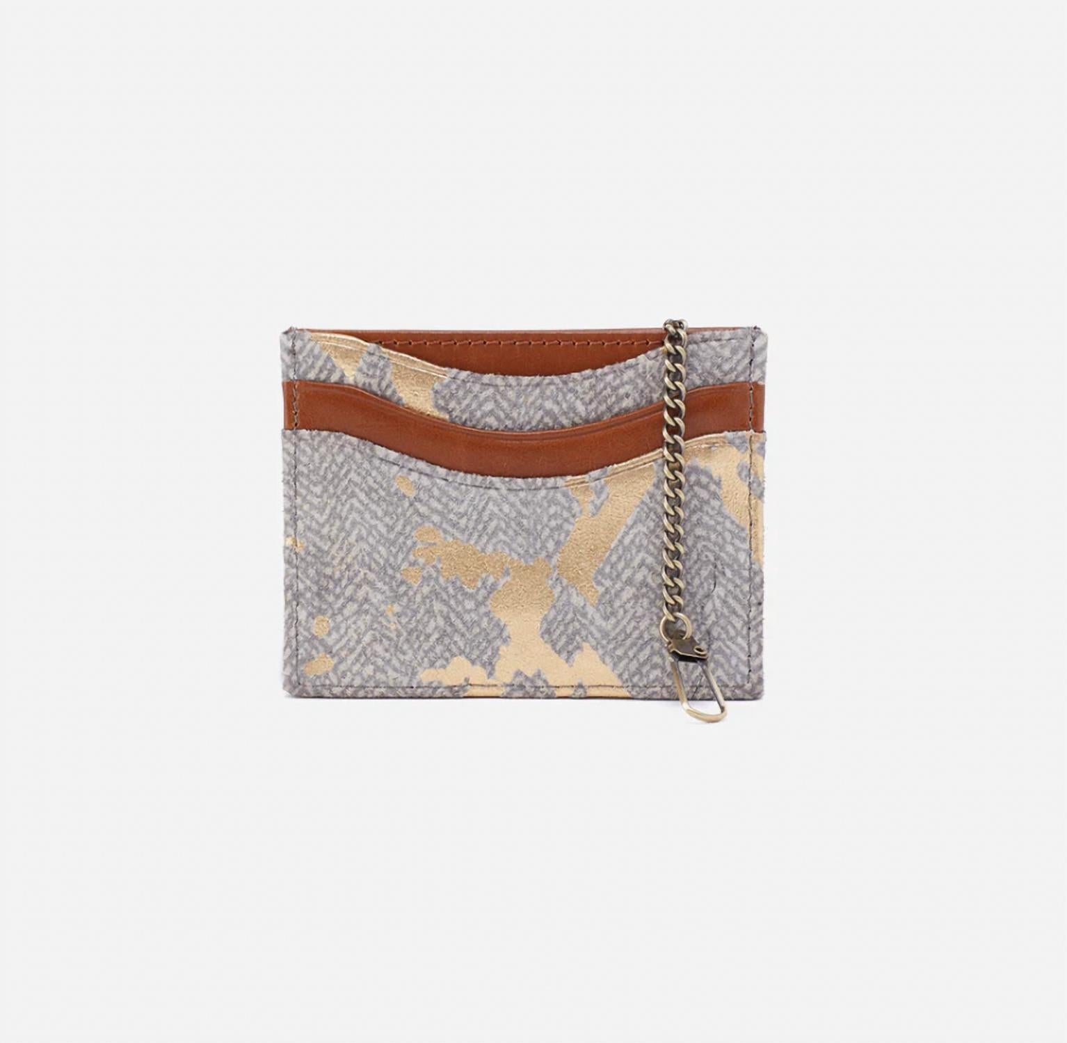 HOBO Women's Max Card Holder in brown golden herringbone - women's accessory - detail view