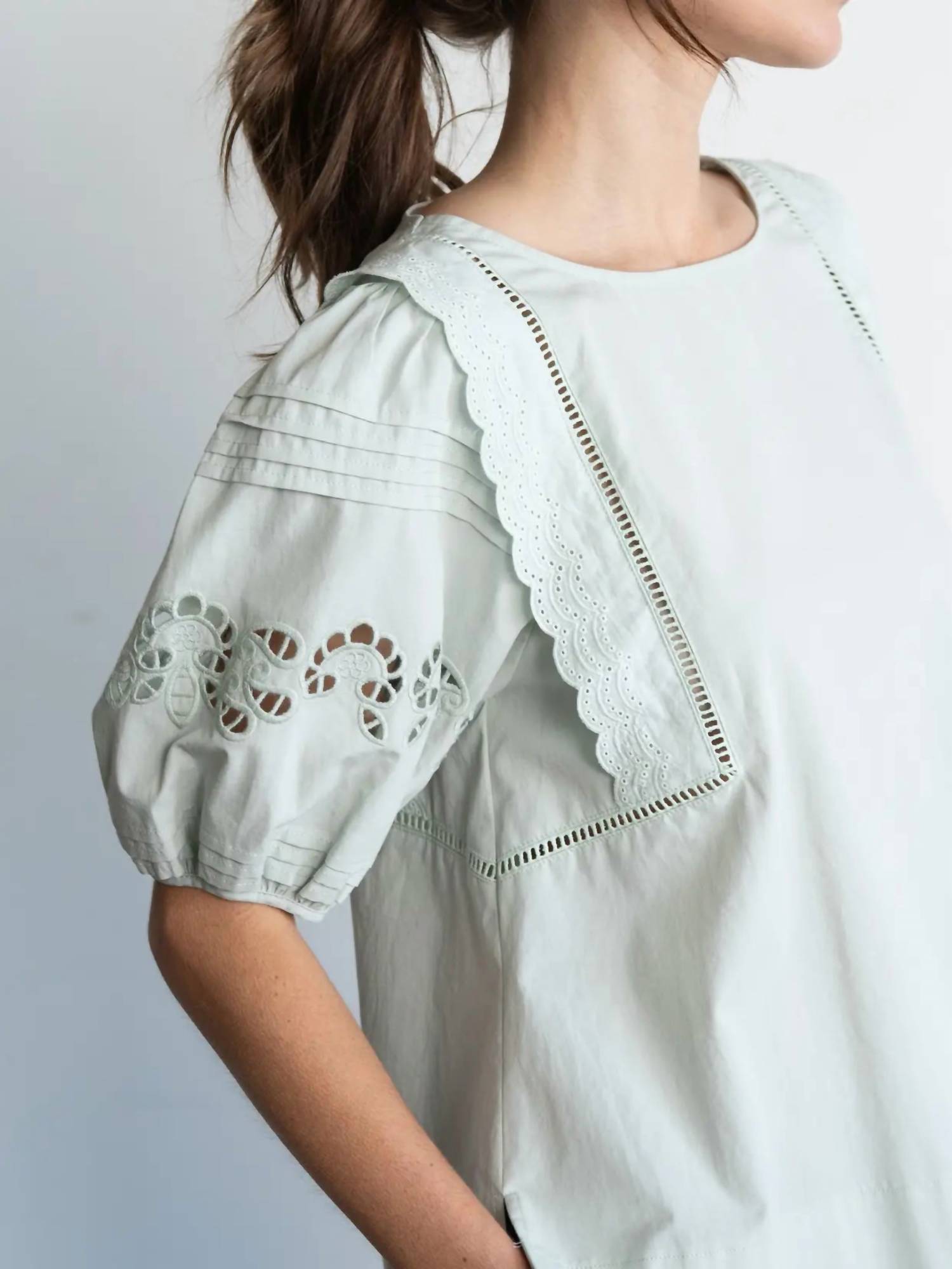 Elle Grey - Embroidered Puff Sleeve Blouse
