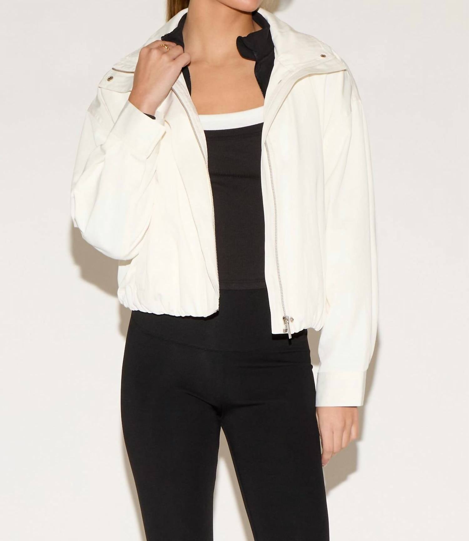 Blu Pepper Zip-up Mock Neck Elastic Hem Jacket in ecru - women's jacket