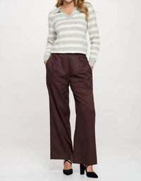 Renee C - Striped Knit Polo Collar neck Long Sleeve sweater