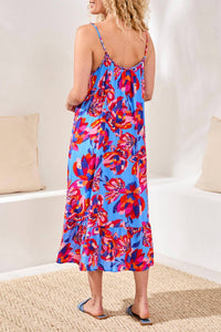 Tribal - Braided Straps Flounce-hem Midi Dress