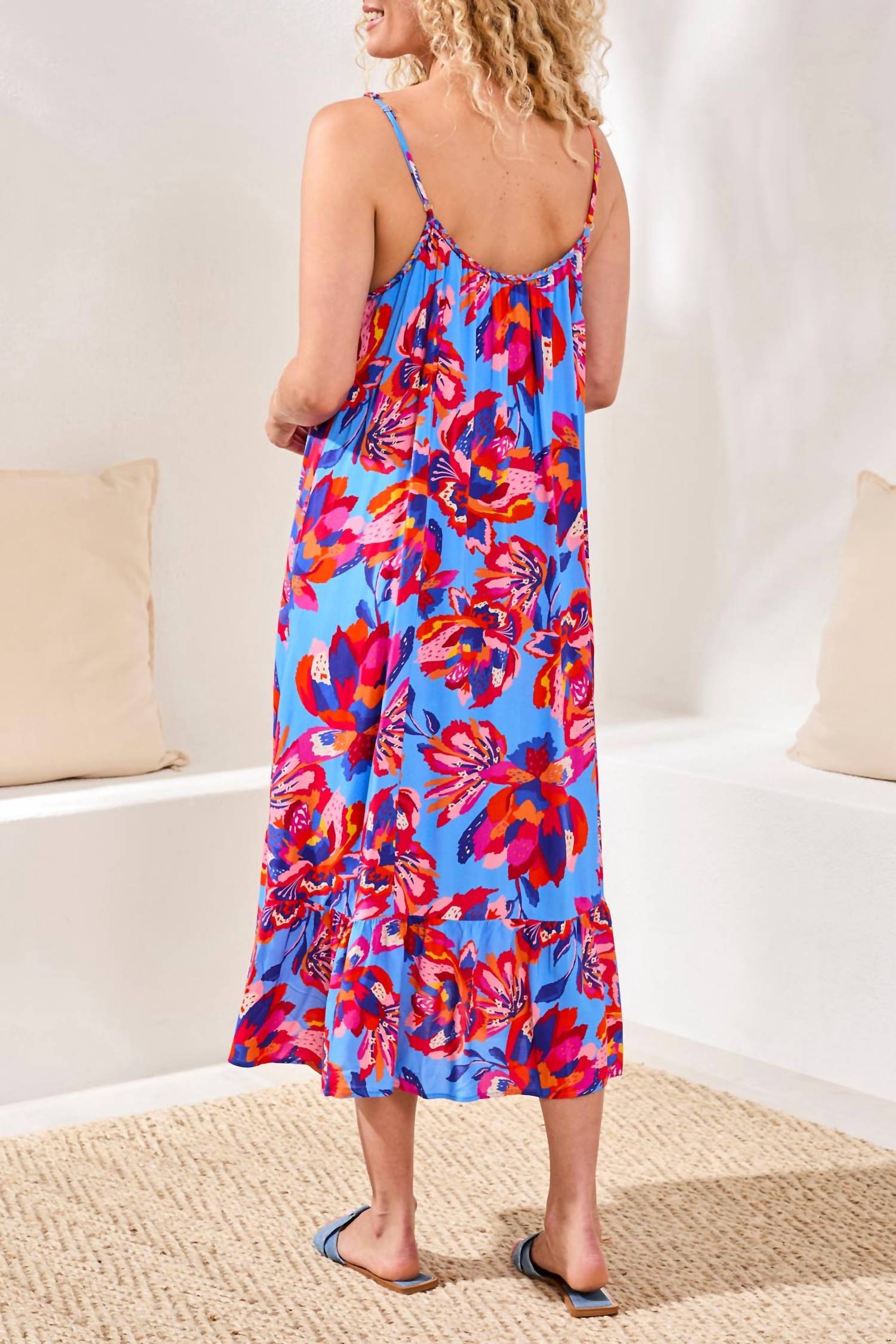 Tribal - Braided Straps Flounce-hem Midi Dress