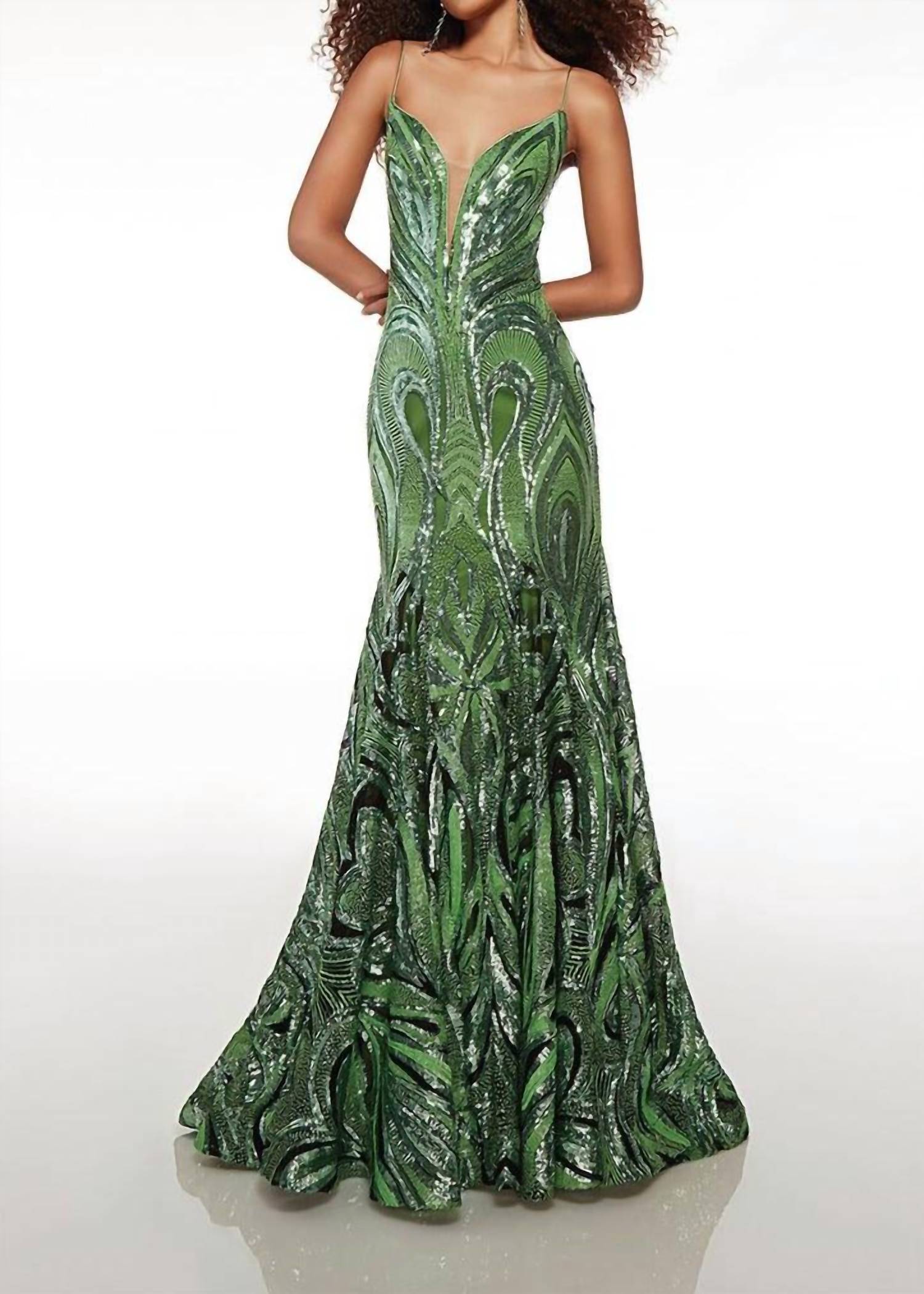 Alyce Paris - Plunging V-neck Mermaid Evening Dress