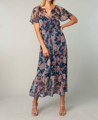 Lovestitch - Floral Chiffon Flutter Sleeve Tiered Maxi Dress