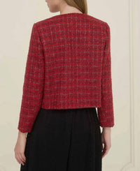 Moon River - Plaid Tweed Velvet Bow Jacket