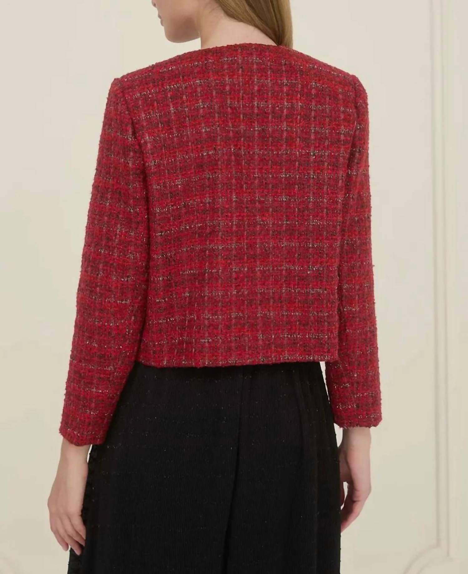 Moon River - Plaid Tweed Velvet Bow Jacket