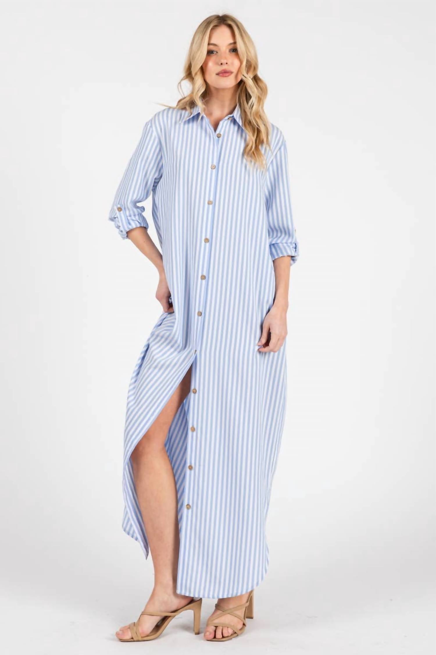 Peace Love Line - Seaside Striped Button Down Maxi Dress