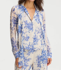 Allison Maribeth Long Sleeve Blouse in blue floral - women's blouse