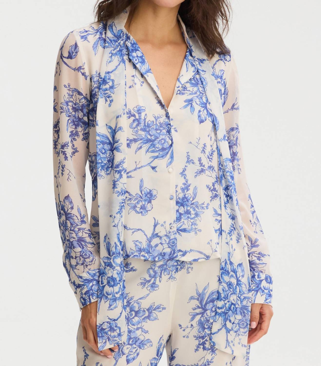 Allison Maribeth Long Sleeve Blouse in blue floral - women's blouse