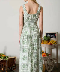 Blu Pepper - Floral Tile Print Sleeveless Smocked Midi Dress