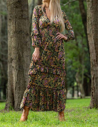 Cienna Verona Boho Maxi Dress in green multi - women's dress