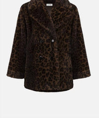 Joseph Ribkoff Leopard Print Faux Fur Coat in beige black 1 - women's jacket - view 4