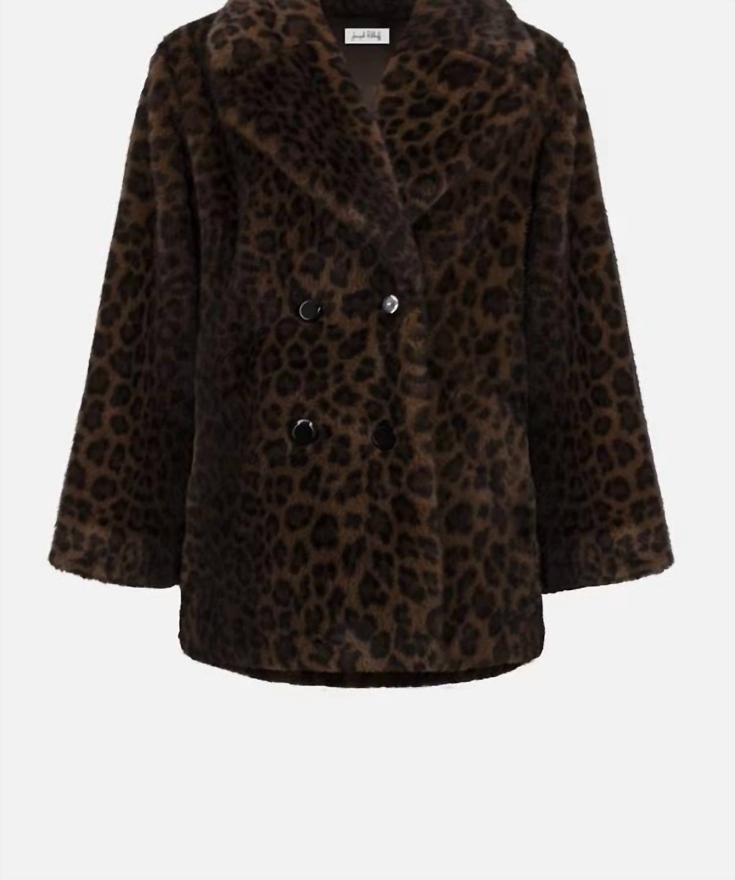 Joseph Ribkoff Leopard Print Faux Fur Coat in beige black 1 - women's jacket - view 4