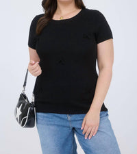 The Workshop - Bow Crew Neck Short Sleeves Sweater Top - Plus