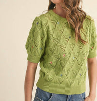 &Merci - embroidered flower short sleeve sweater