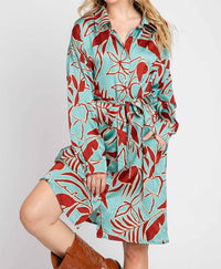 Elleborn - Printed Satin Midi Shirt Dress