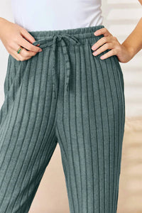 Basic Bae - Full Size Ribbed Drawstring Hooded Top And Straight Pants Set