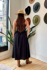 NARY Tube Midi Sundress in black linen - women's dress - detail view