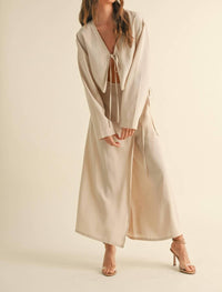 MIOU MUSE Tencel Long Wrap Skirt in beige - women's skirt - view 5