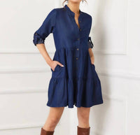 Karen Kane - Rosalind Roll Tab Tiered Mini Shirtdress