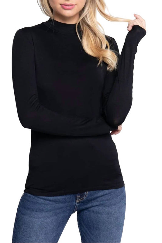 42Pops - Long Sleeve Mock Neck Fitted Jersey Top