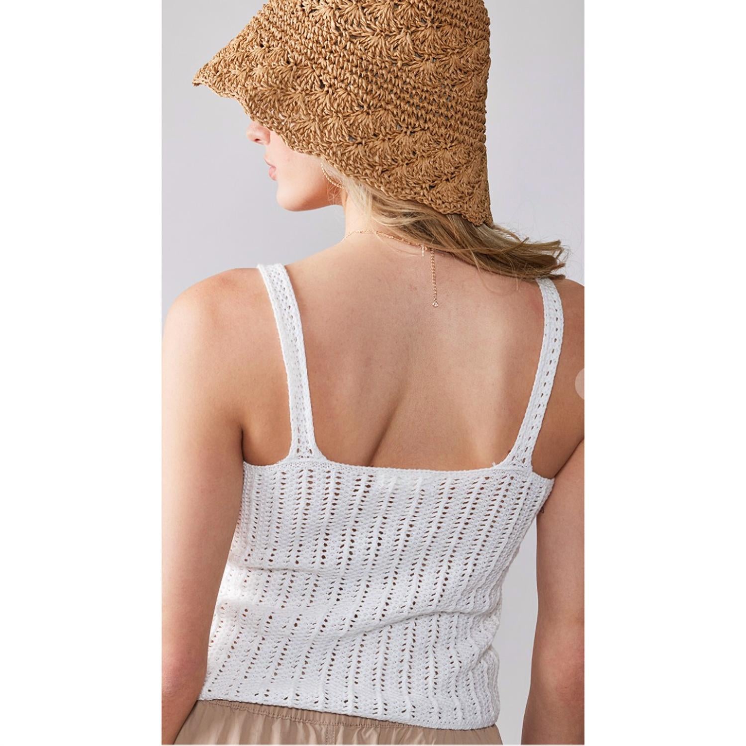 trend:notes Crochet Tank Top in ivory - women's tank top - detail view