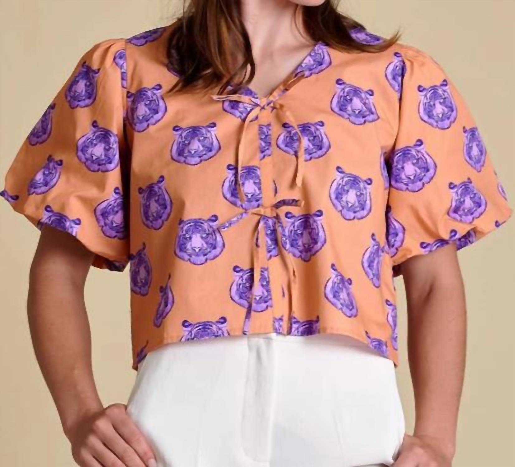 Stewart Simmons - Puff Sleeve With Tiger Heads Top