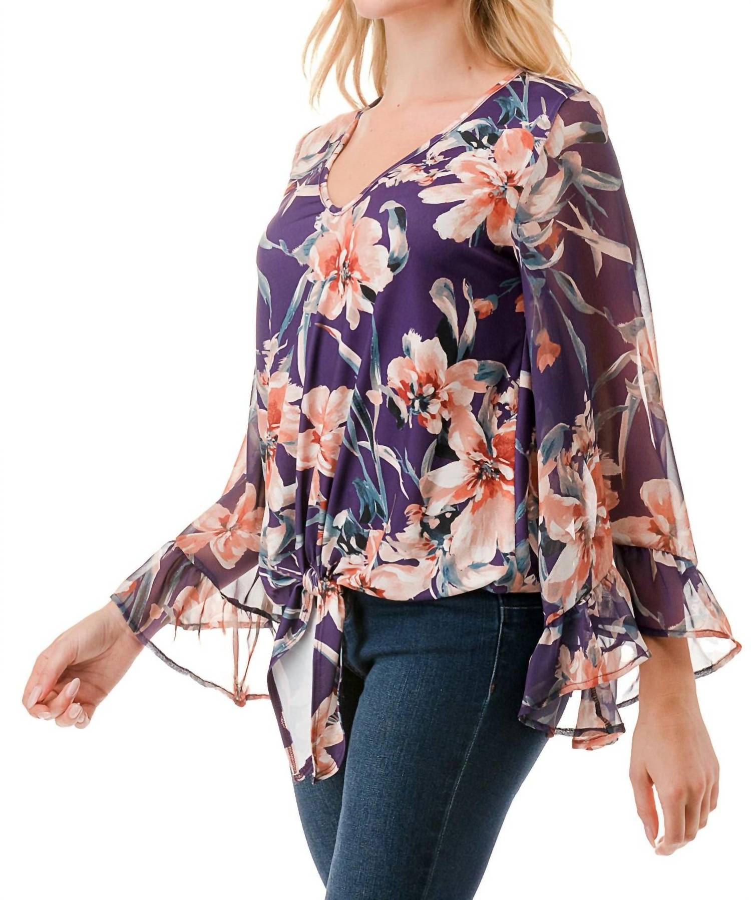 Vava - JANE V-NECK RUFFLE SLEEVE TOP