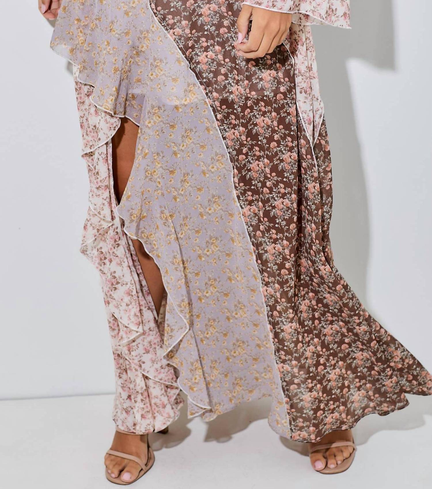 Baevely by Wellmade Floral Chiffon Ruffle Maxi Dress in multi colored - women's dress - view 4