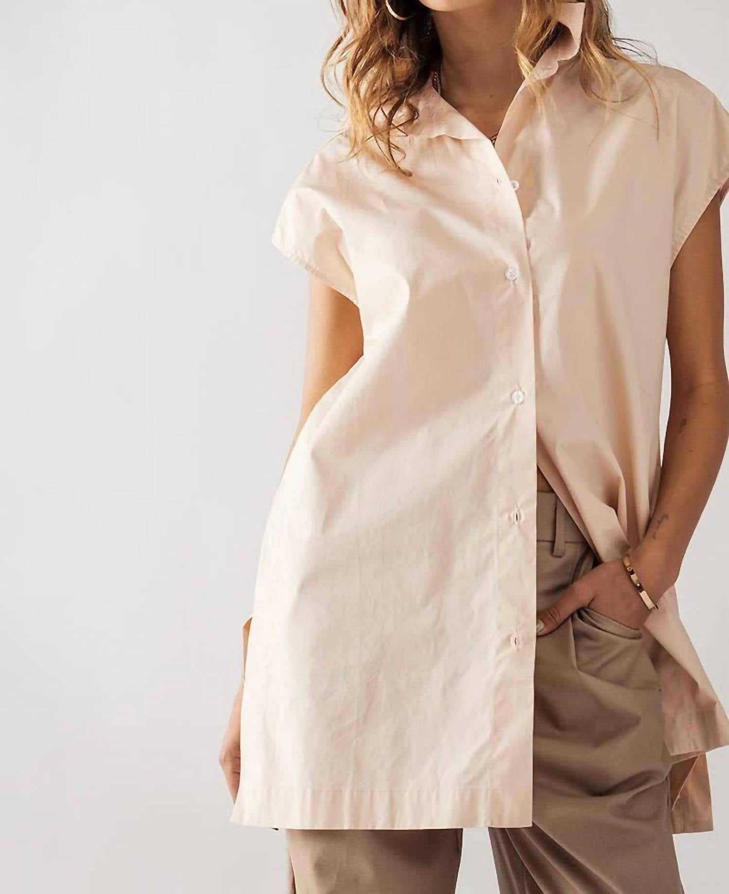 Urban Daizy - Short Sleeve Button-Up Tunic Top