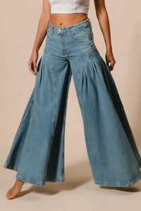 BiBi Pleated Detail Wide Jeans in denim - women's jeans - detail view