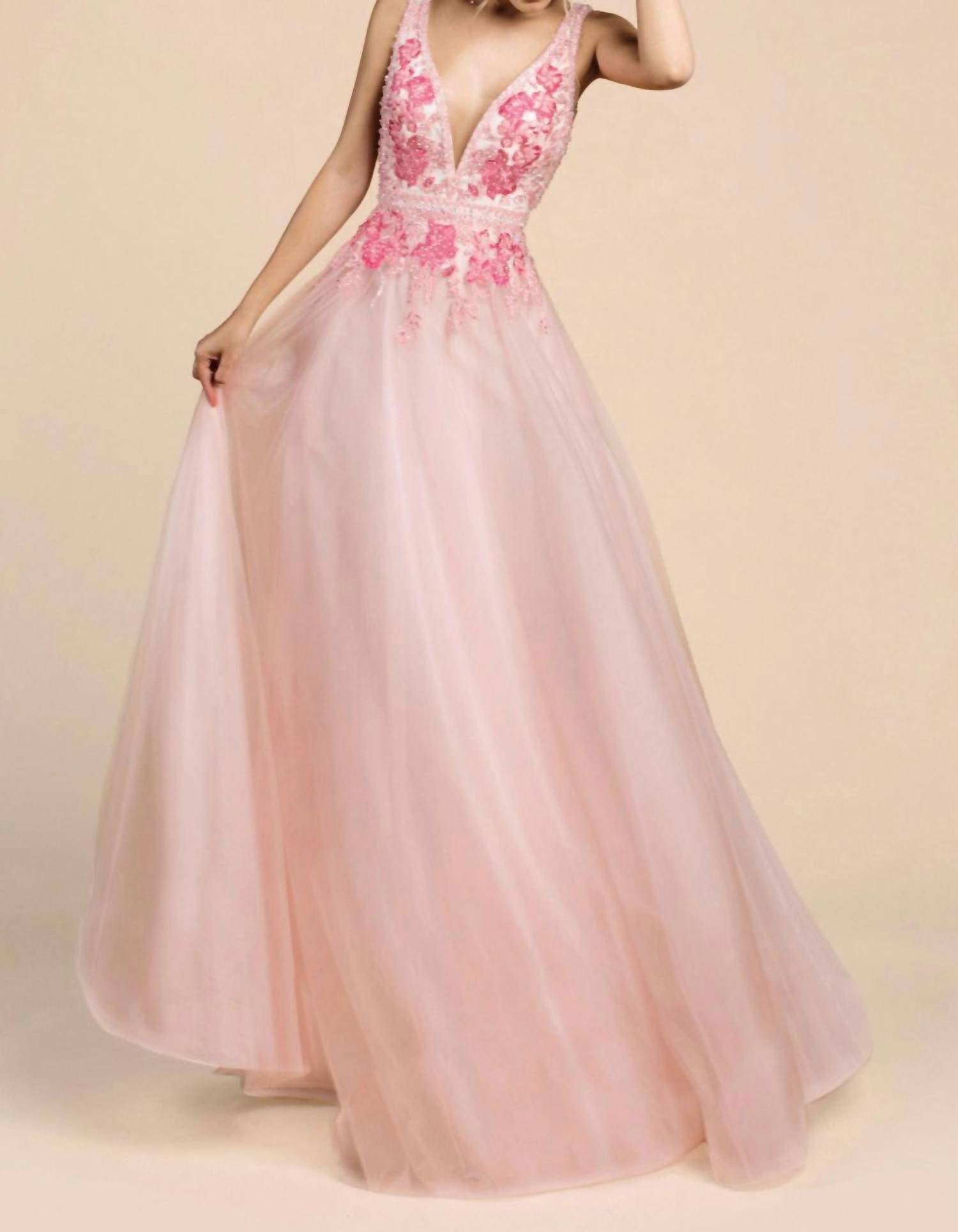 Andrea & Leo Couture Peony Tulle A-line Gown in pink - women's dress