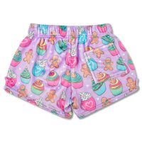 iScream Women's Gingerbread Cafe Plush Shorts in lavendar - women's shorts - detail view