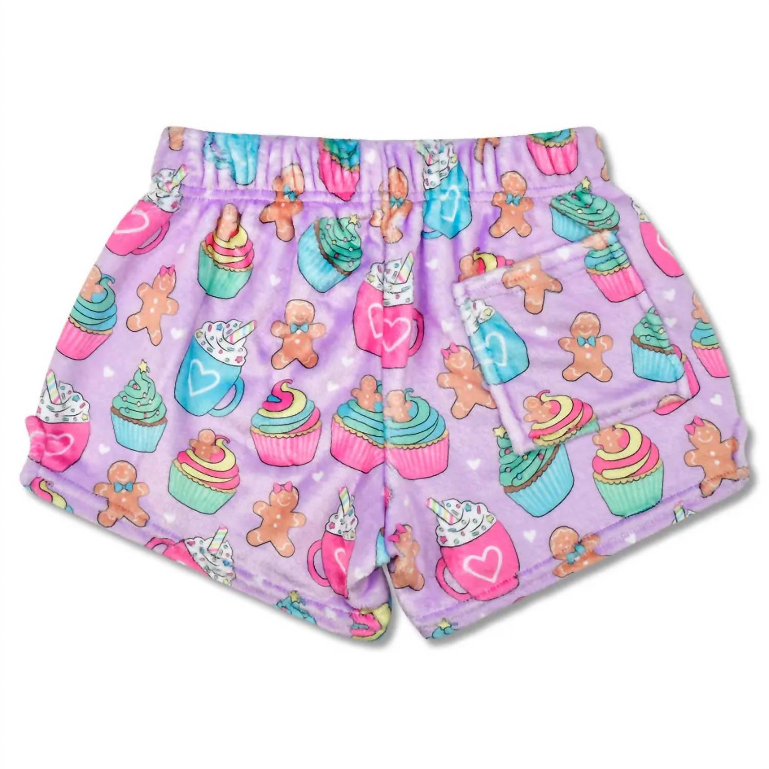 iScream Women's Gingerbread Cafe Plush Shorts in lavendar - women's shorts - detail view