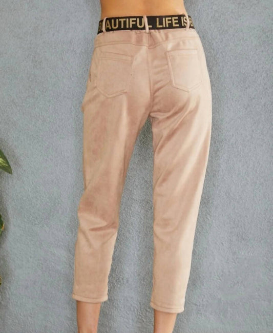 Venti6 - Renata Darted Faux Suede Elastic Waist Pant With Belt