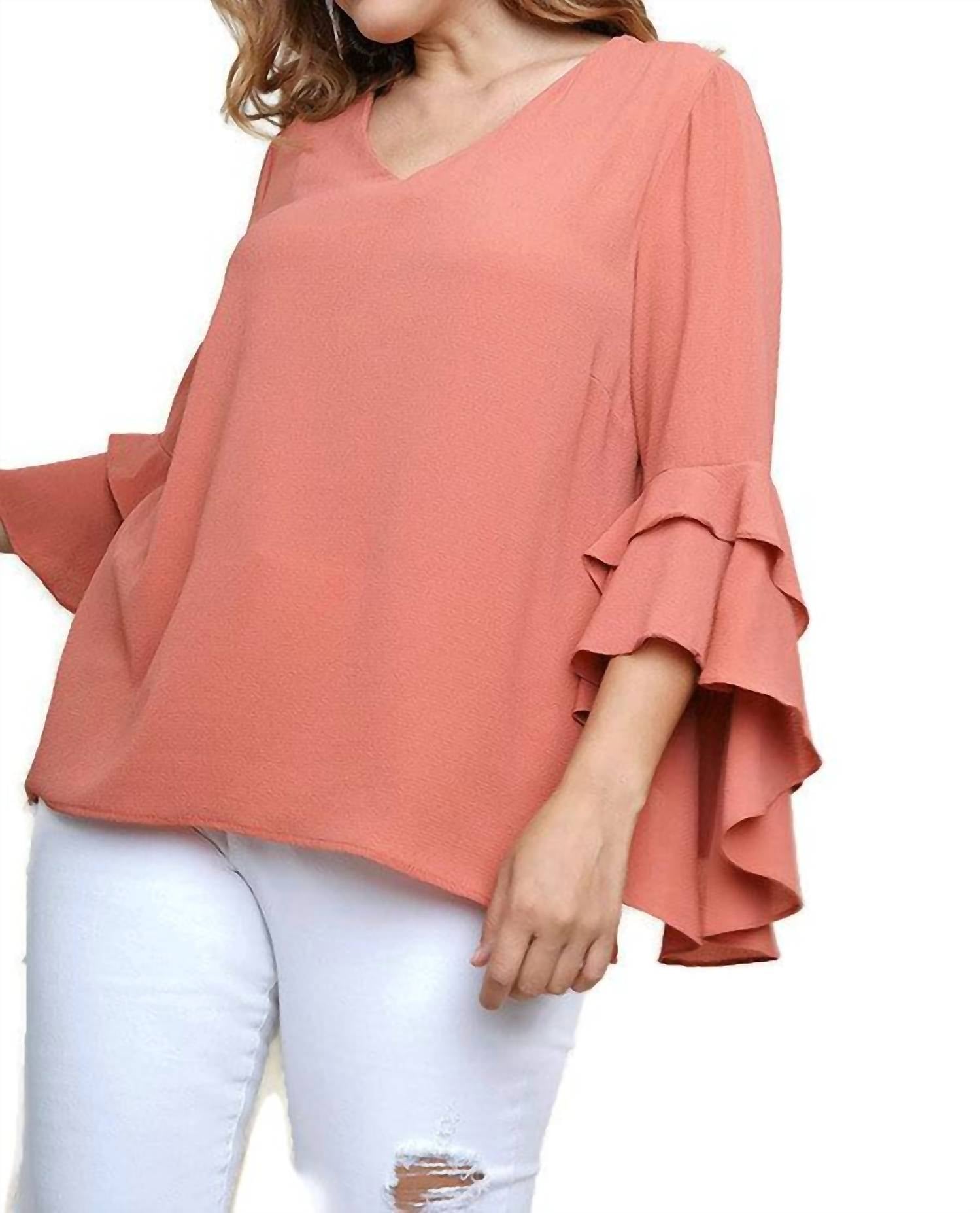 Umgee - Layered Ruffle High Low Sleeve Blouse