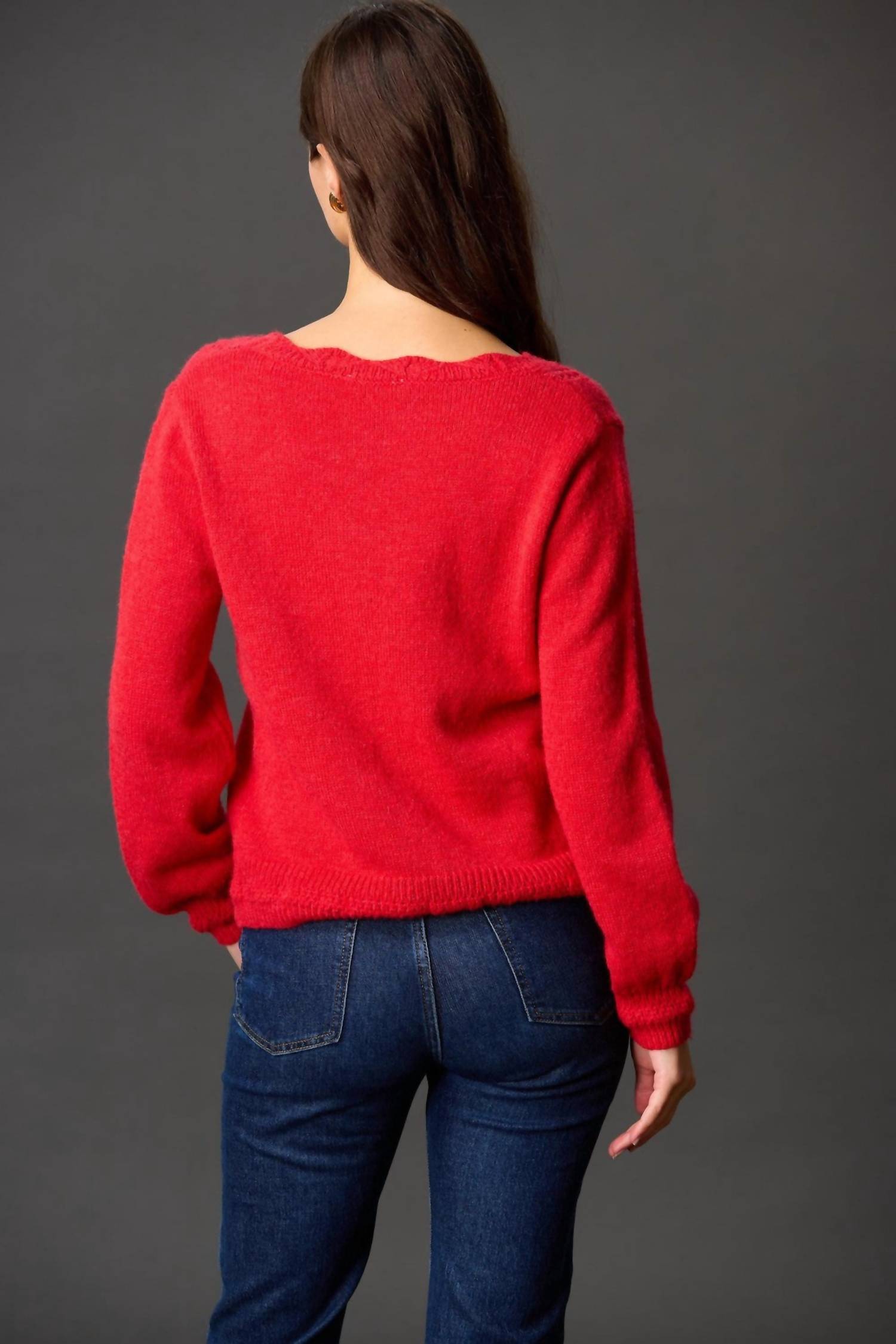 Before You Long Sleeve Button Down Wave Edge Cardigan in red - women's cardigan - alternate view
