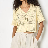 Apricot - Crochet Collar Button Top