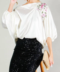 Vine & Love - Floral Embroidered Satin Blouse