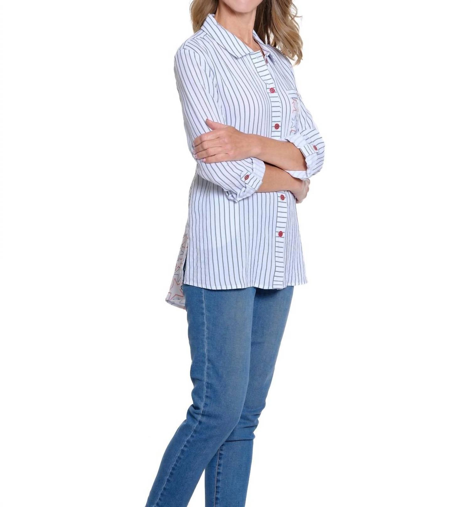 Multiples - M25508bm Printed Crinkle Woven Shirt