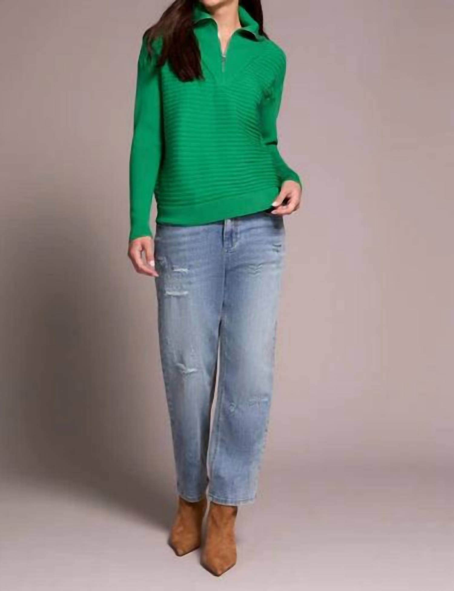 Tribal - Starling Soft Zip-up V-neck Sweater
