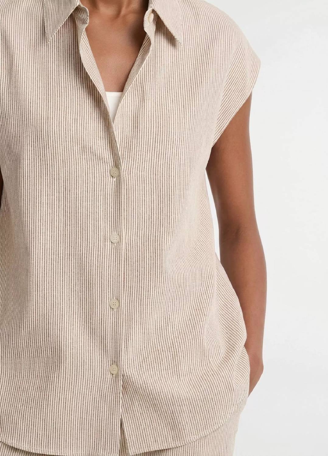 Vince - Ticking Stripe Cap Sleeve Blouse